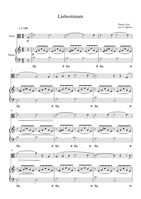 Free Sheet Music Liebestraum Dream Of Love Franz Liszt For Viola Piano