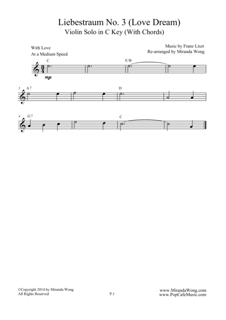 Free Sheet Music Liebestraum No 3 Love Dream Romantic Easy Violin Music In C Key