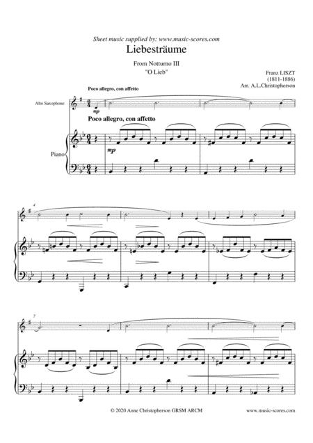 Free Sheet Music Liebestraume No 3 Notturno No 3 Alto Sax And Piano