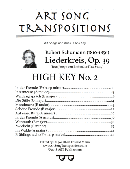 Liederkreis Op 39 High Key No 2 Sheet Music