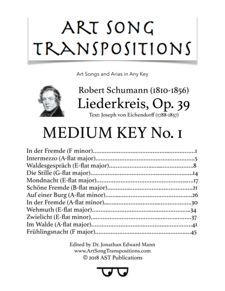 Free Sheet Music Liederkreis Op 39 In 3 Medium Keys