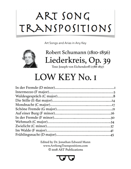 Free Sheet Music Liederkreis Op 39 Low Key No 1