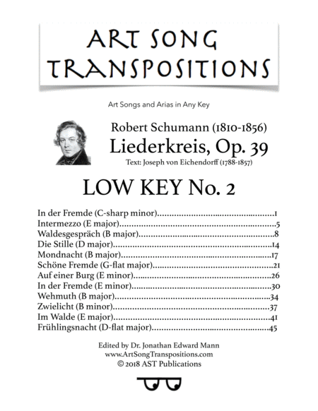 Free Sheet Music Liederkreis Op 39 Low Key No 2