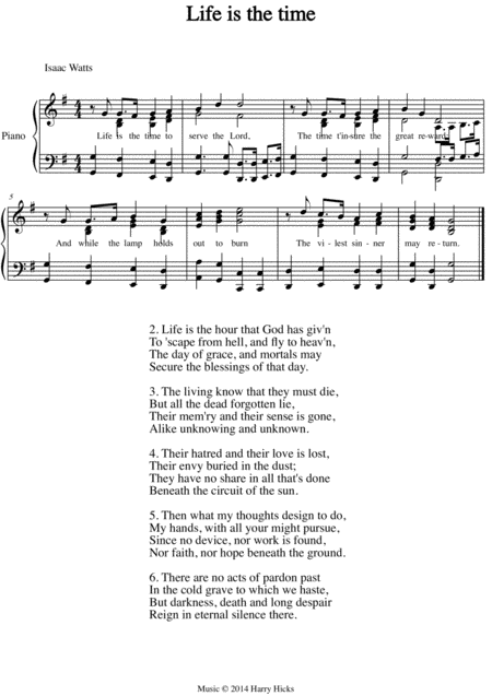 Free Sheet Music Life Is The Time A New Tune To A Wonderful Isaac Watts Hymn