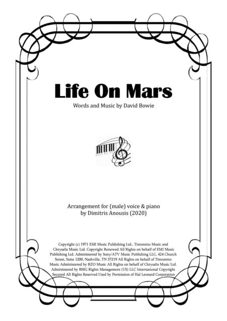 Life On Mars Amazing Vocal Voice Piano Arrangement Sheet Music