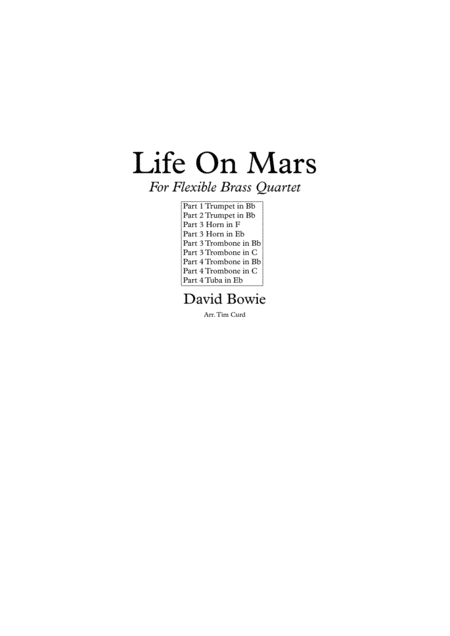 Life On Mars For Flexible Brass Quartet Sheet Music