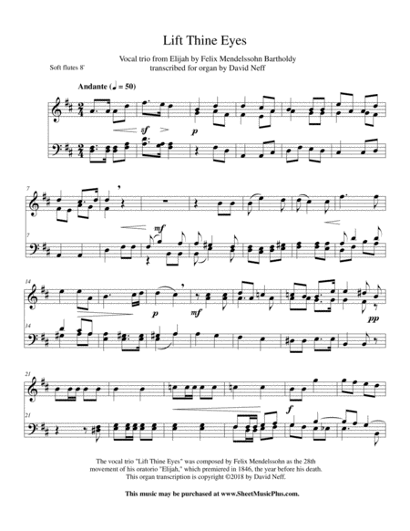 Lift Thine Eyes Elijah Organ Transcription Sheet Music