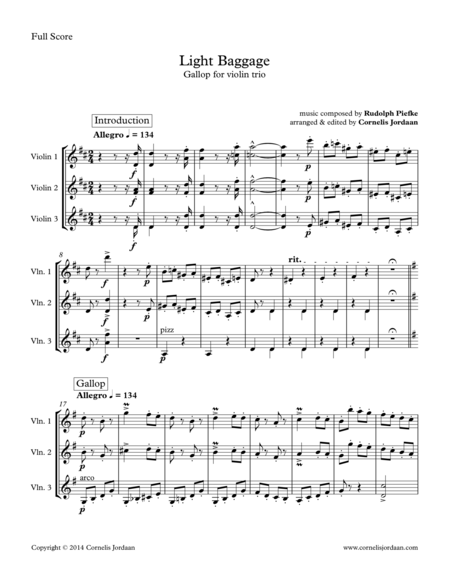 Free Sheet Music Light Baggage Gallop For Violin Trio