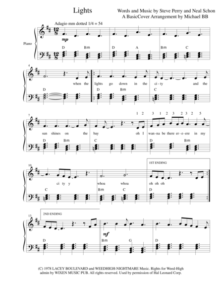 Lights By Journey A Basiccover Arrangement By Michael Bb Sheet Music