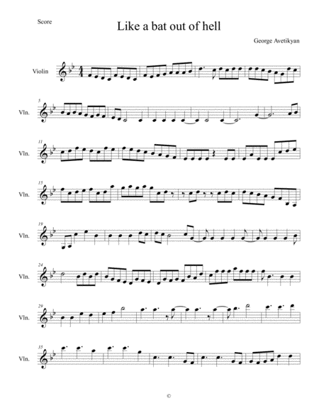 Free Sheet Music Like A Bat Out Of Hell