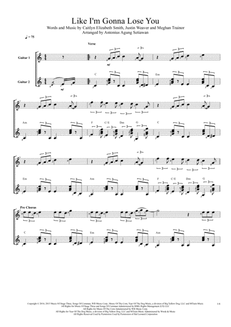 Like I M Gonna Lose You Duet Guitar Score Sheet Music