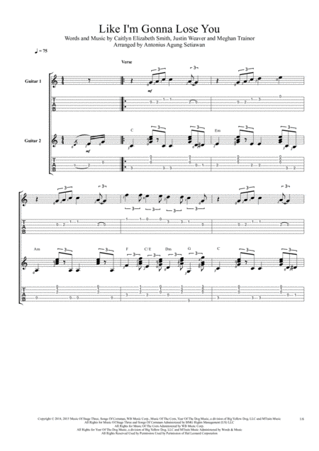 Like I M Gonna Lose You Duet Guitar Tablature Sheet Music