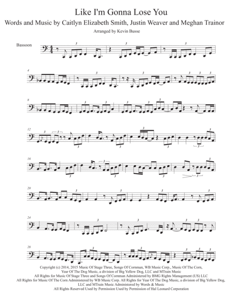 Like I M Gonna Lose You Easy Key Of C Bassoon Sheet Music