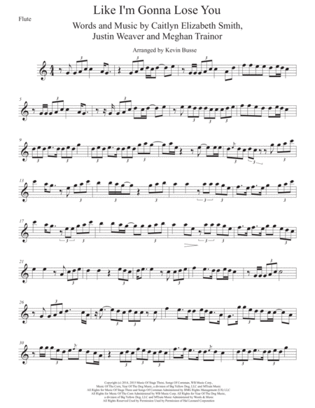 Like I M Gonna Lose You Original Key Flute Sheet Music