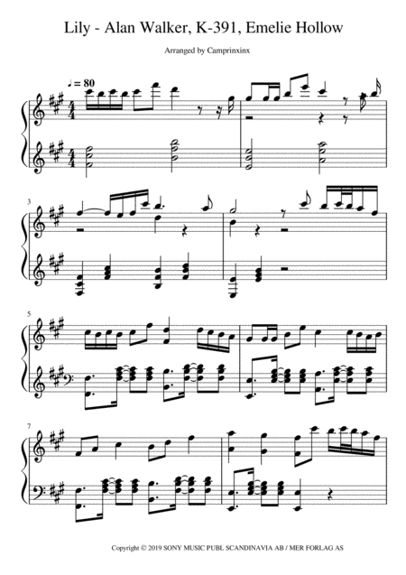 Lily Alan Walker Solo Piano Arrangement Sheet Music