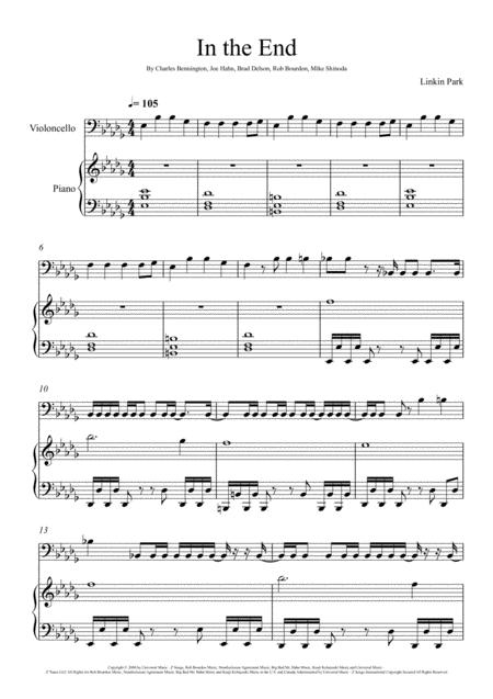 Linkin Park In The End Violoncello Solo Sheet Music