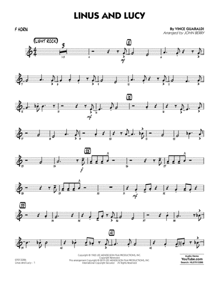 Free Sheet Music Linus And Lucy Arr John Berry F Horn