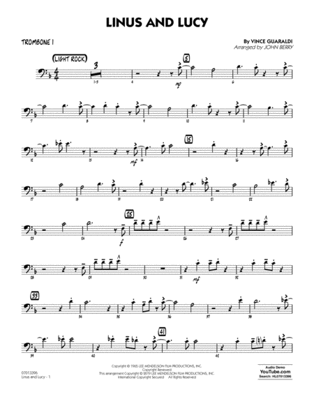 Free Sheet Music Linus And Lucy Arr John Berry Trombone 1