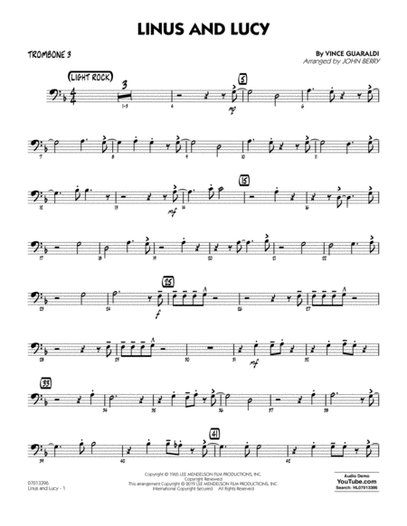 Free Sheet Music Linus And Lucy Arr John Berry Trombone 3