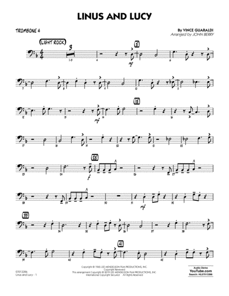 Free Sheet Music Linus And Lucy Arr John Berry Trombone 4