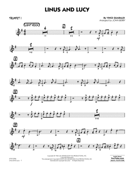 Free Sheet Music Linus And Lucy Arr John Berry Trumpet 1