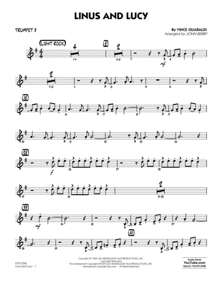 Free Sheet Music Linus And Lucy Arr John Berry Trumpet 3