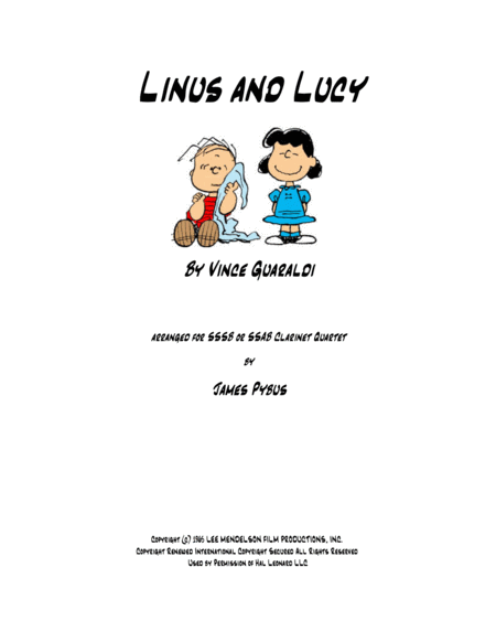 Free Sheet Music Linus And Lucy Clarinet Quartet Version