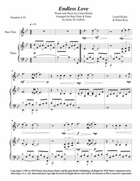 Free Sheet Music Lionel Richie Endless Love For Bass Flute Piano