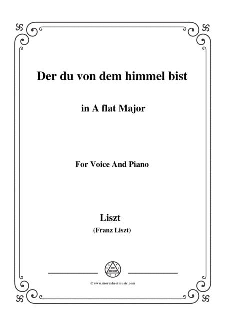 Liszt Der Du Von Dem Himmel Bist In A Flat Major For Voice And Piano Sheet Music