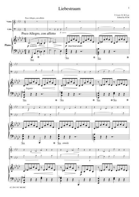 Free Sheet Music Liszt Liebestraum For Piano Trio Pl101