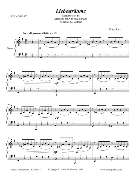 Liszt Liebestraume For Alto Sax Piano Sheet Music