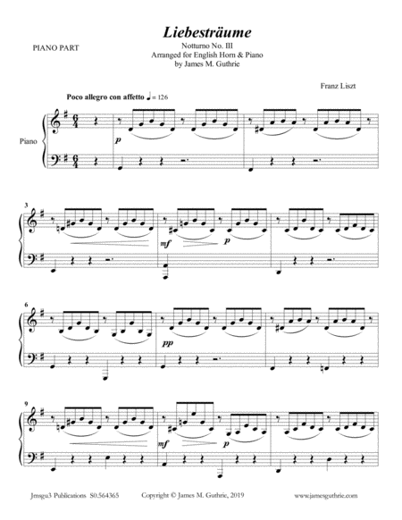 Free Sheet Music Liszt Liebestraume For English Horn Piano