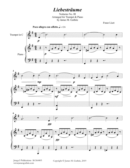 Free Sheet Music Liszt Liebestraume For Trumpet Piano