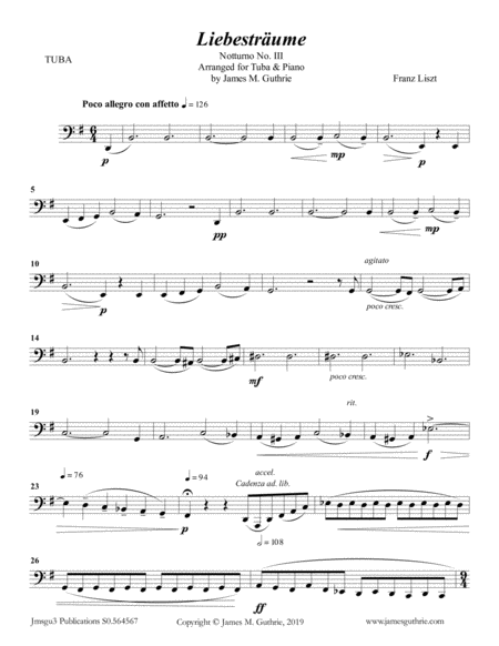 Free Sheet Music Liszt Liebestraume For Tuba Piano