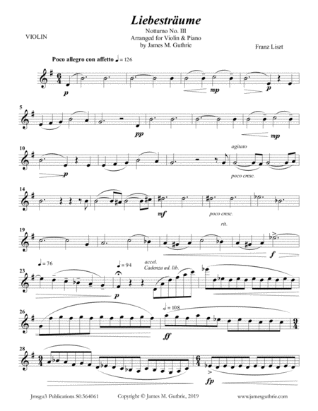 Free Sheet Music Liszt Liebestraume For Violin Piano