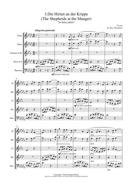 Liszt Weihnachtsbaum Christmas Tree No 3 Die Hirten An Der Krippe The Shepherds At The Manger In Dulce Jubilo Wind Quintet Sheet Music