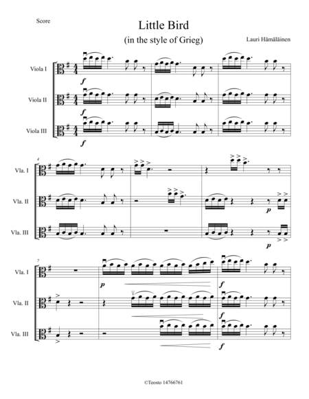 Free Sheet Music Little Bird For 3 Violas