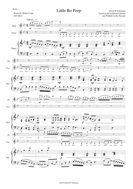 Free Sheet Music Little Bo Peep For Flute Alto Voice And Piano