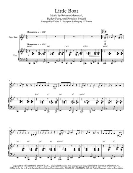 Little Boat O Barquinho For B Flat Soprano Sax Or Clarinet Solo With Piano Accompaniment Bossanova Sheet Music