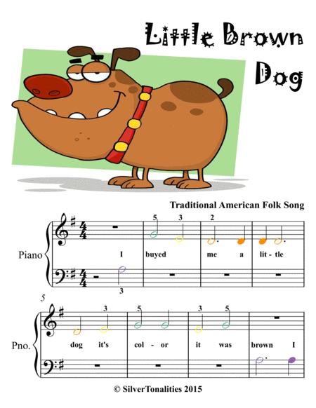 Little Brown Dog Beginner Piano Sheet Music With Colored Notes Sheet Music