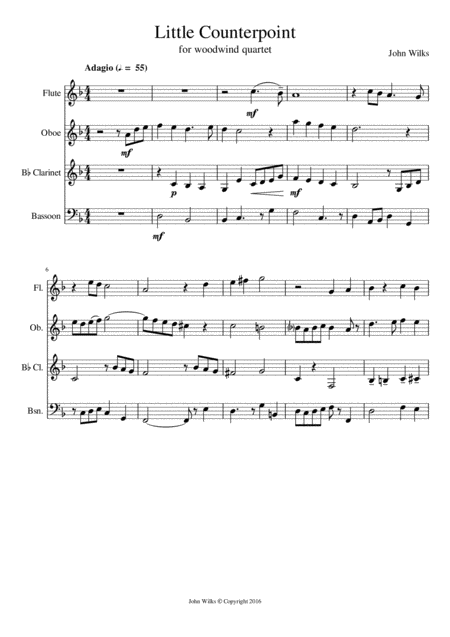 Little Counterpoint Arranged For A Woodwind Quartet Sheet Music