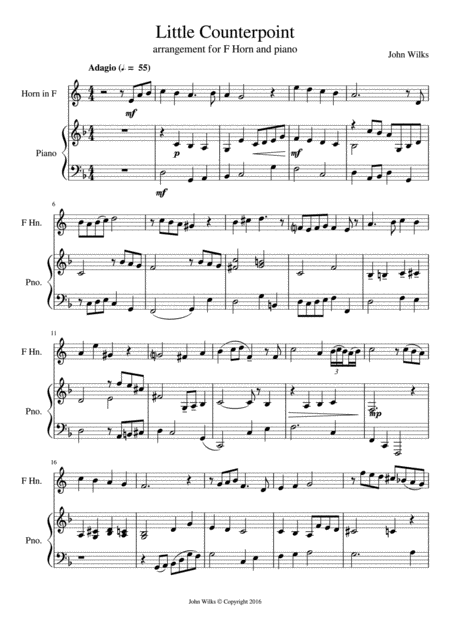 Free Sheet Music Little Counterpoint Arranged For F Horn And Piano