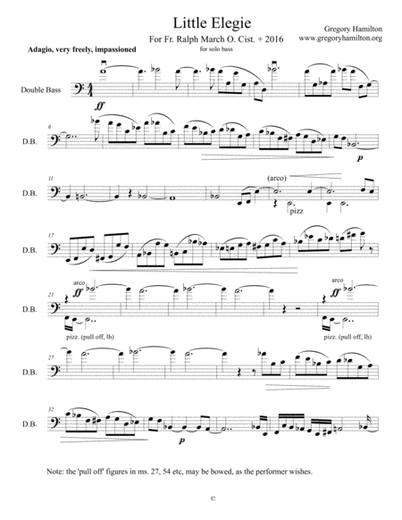 Little Elegie For Solo Bass In Memory Of Fr Ralph March Sheet Music