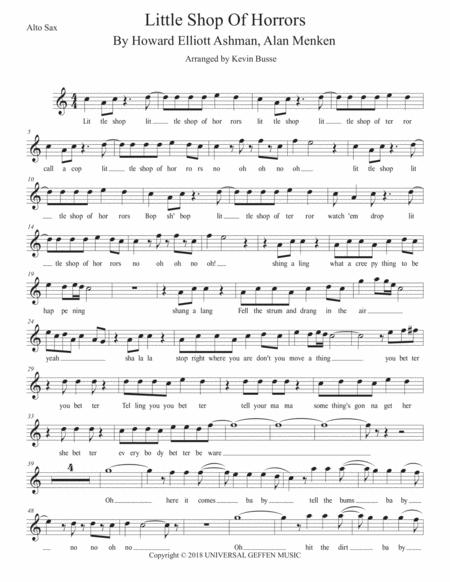 Little Shop Of Horrors Musical Easy Key Of C Alto Sax Sheet Music