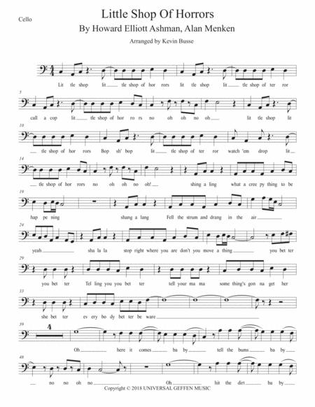 Little Shop Of Horrors Musical Easy Key Of C Cello Sheet Music