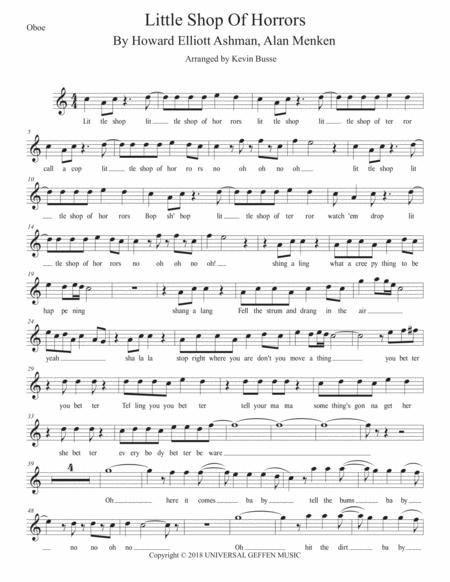 Little Shop Of Horrors Musical Easy Key Of C Oboe Sheet Music