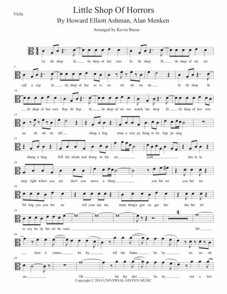 Little Shop Of Horrors Musical Easy Key Of C Viola Sheet Music