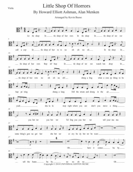 Little Shop Of Horrors Musical Original Key Viola Sheet Music