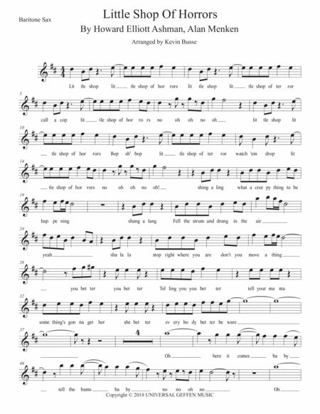 Free Sheet Music Little Shop Of Horrors Musical W Lyrics Bari Sax