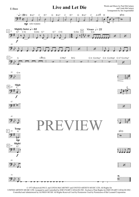 Live And Let Die E Bass Transcription Of Original Mccartney Recording Sheet Music